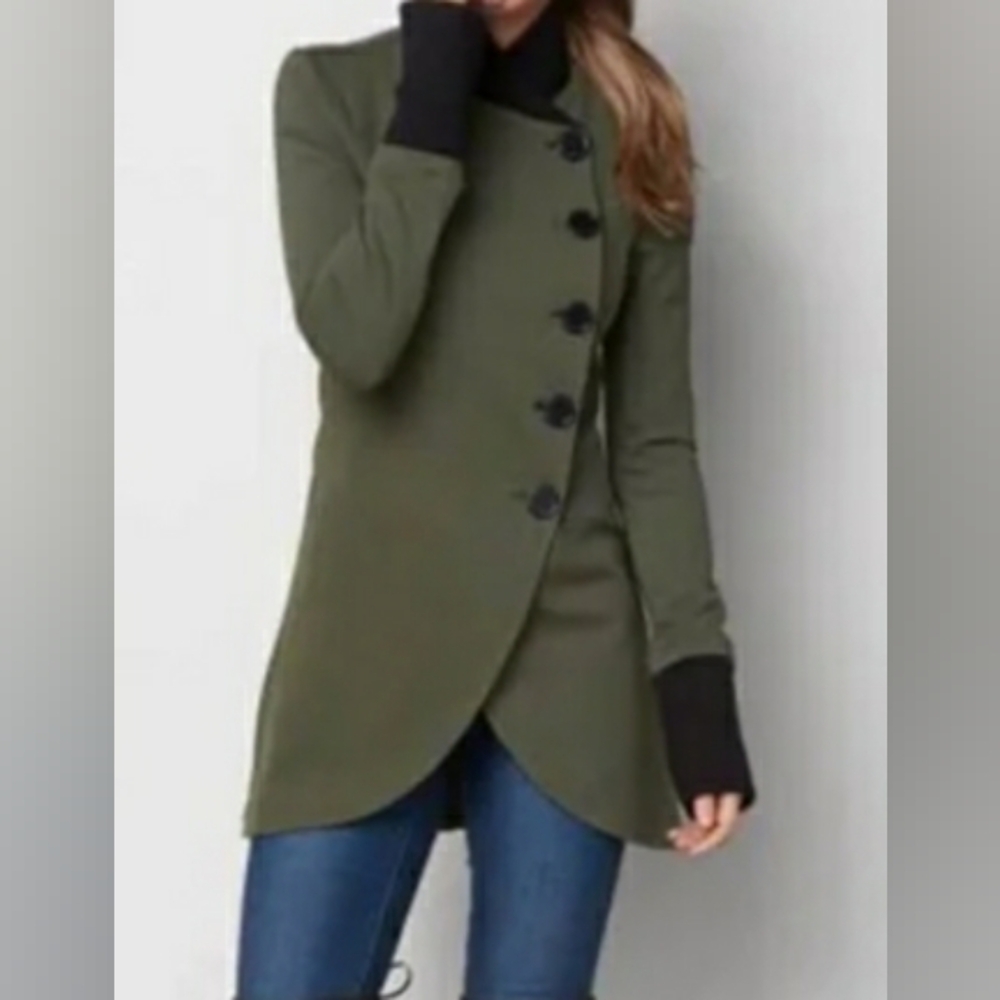 Women’s Asymmetric Button Front Coat - Olive